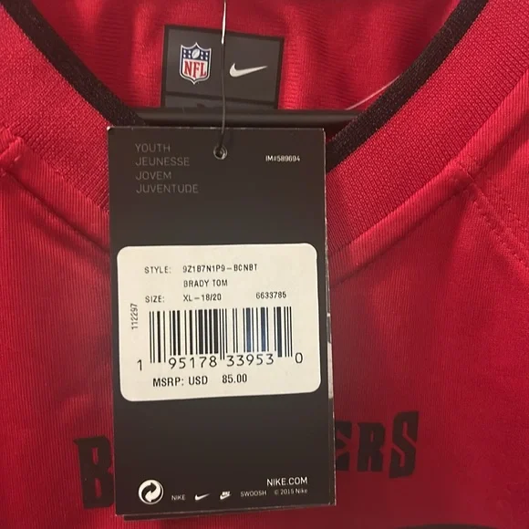Nike Red Buccaneers Football Jersey Youth Size XL - Picture 5 of 9